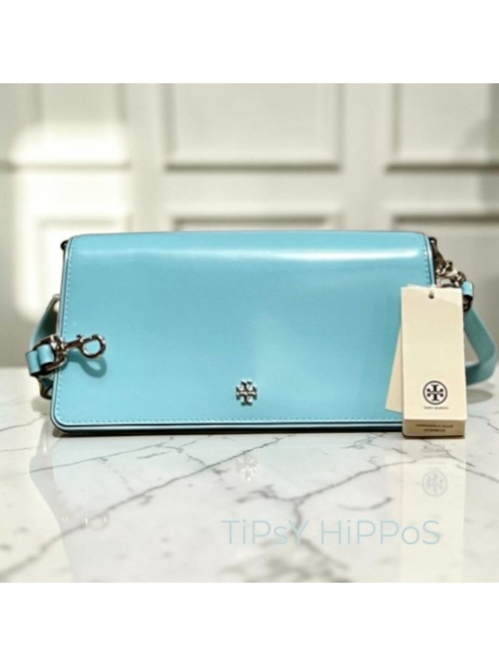 Tory Burch Robinson Blue Emerson Convertible Shoulder Bag